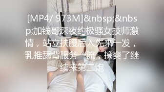 [MP4/ 973M]&nbsp;&nbsp;加钱哥深夜约极骚女技师激情，站立扶腰后入先来一发，乳推舔背服务一流，搞爽了继续来第二炮